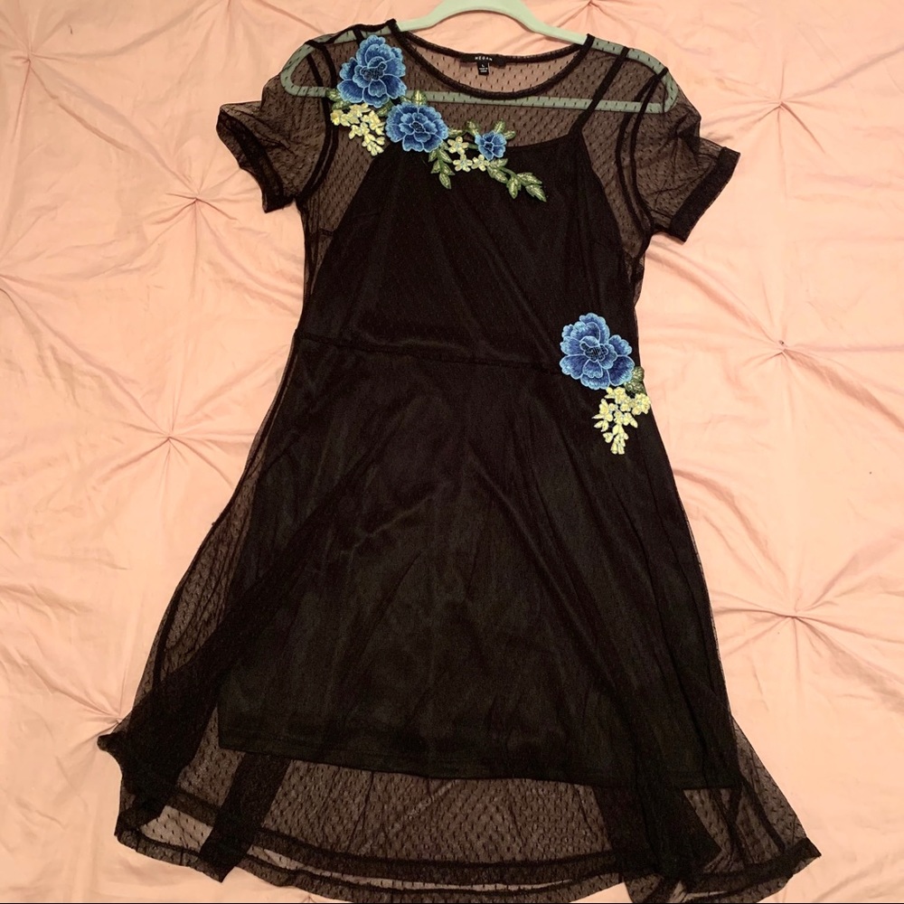 Large Black Dress with floral accents